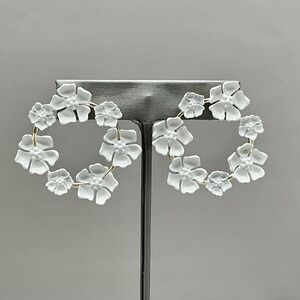Sugarfix Earrings White Enamel Flower Hoop Gold Tone Statement Jewelry Womens